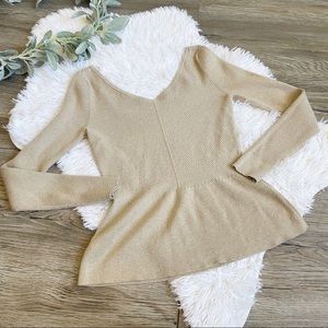 White House Black Market Tan V-Neck Sweater